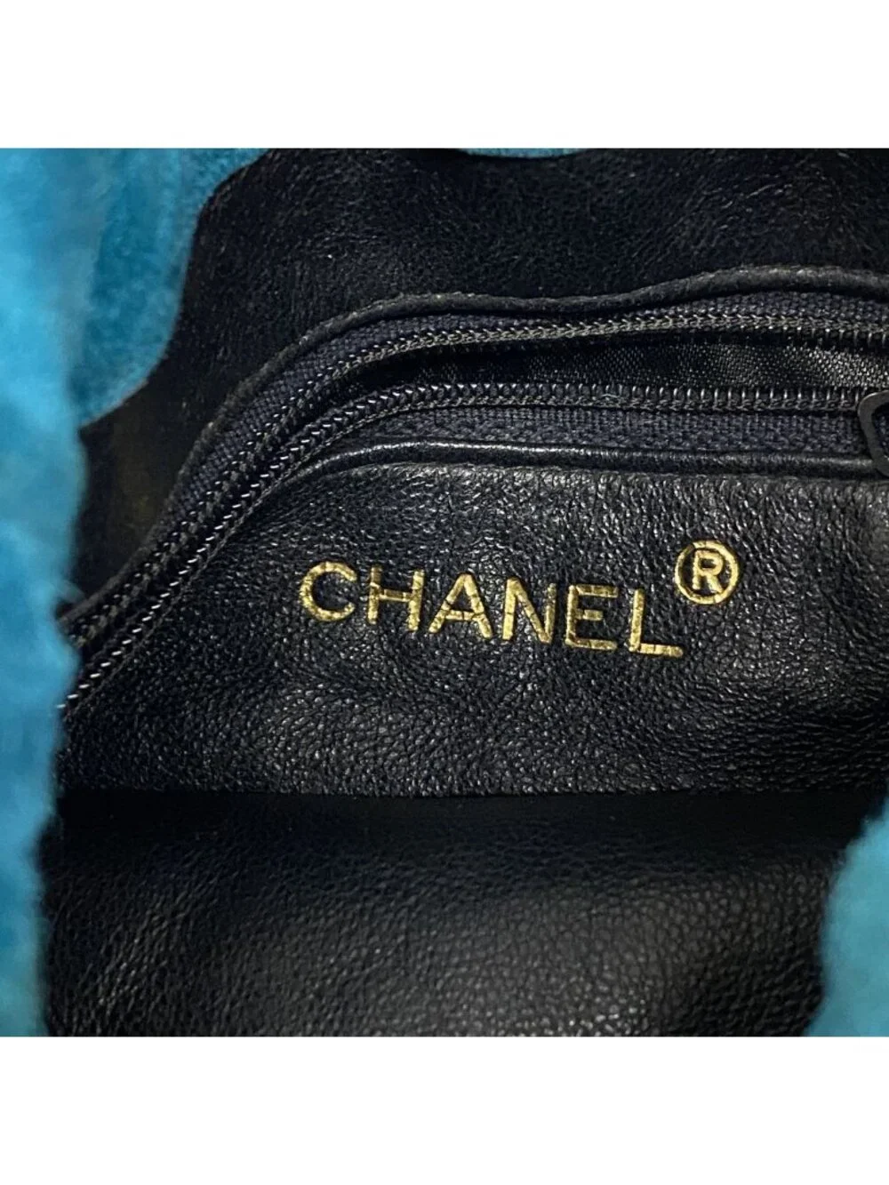 Chanel Shoulder Bag Quilted Suede Turquoise Blue Gold